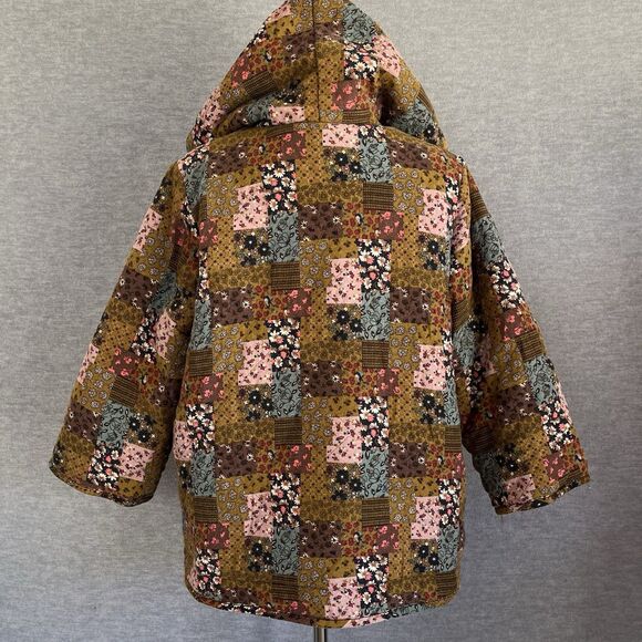 Patchwork Boho Fleece Chore Coat M/L Hooded Reversible Embroidered Cottagecore - Picture 5 of 12